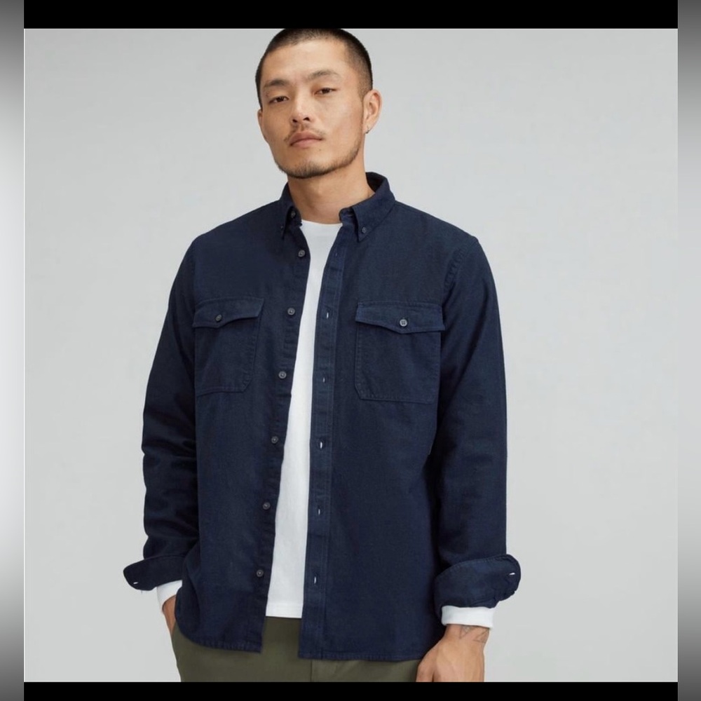 NWT Everlane The Brushed Flannel Shirt Heather Navy Size: Medium